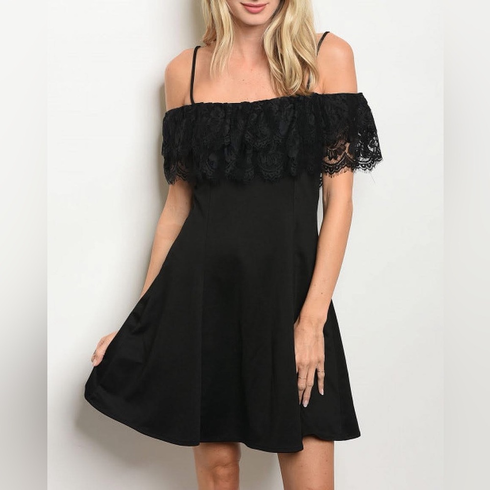 WHIMSIGOTH 🖤 NWT Black Mini Dress with Lace Accent